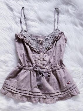 2000s Y2k Hollister Lace-Trim Cinched Waist Cami Top